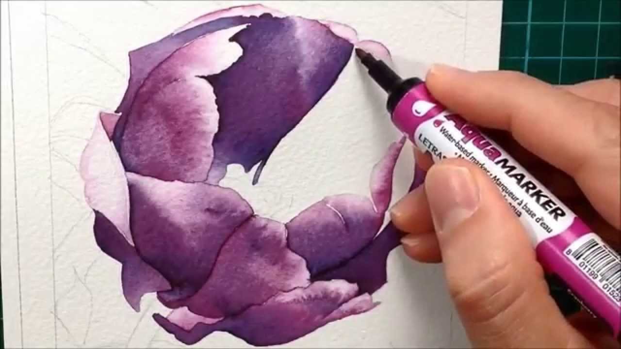 Painting A Purple Tulip With Watercolour Markers Aquamarker Tutorial