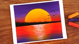 Oil Pastel Calm Sunset Painting for Beginners | Oil Pastel Drawing