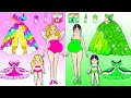 DIY Paper Doll | Pink VS Green Barbie Makeup And Dress Up Contest Challenge | Dolls Beauty