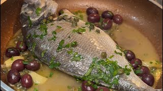 orata in padella con limone, capperi e olive