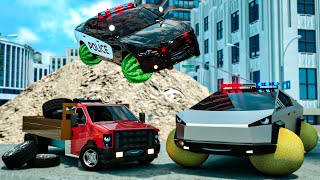 Cybertruck Chase Monster Truck - Melon Wheels | Wheel City Heroes USA | Fire Truck Animation