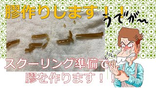 武蔵野美術大学通信、夏のスクーリングの準備で膠作り。