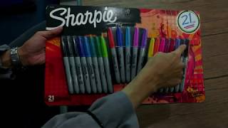 Unboxing and Coloring Elsa with Sharpie Fine Permanent Marker 21 pack