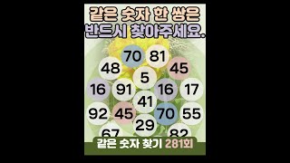 같은숫자찾기 281회- 같은 숫자 한 쌍은 반드시 찾아주세요. #같은숫자찾기  #퀴즈 #치매예방퀴즈  #두뇌운동  #number search #quiz #脳トレ #数字探し