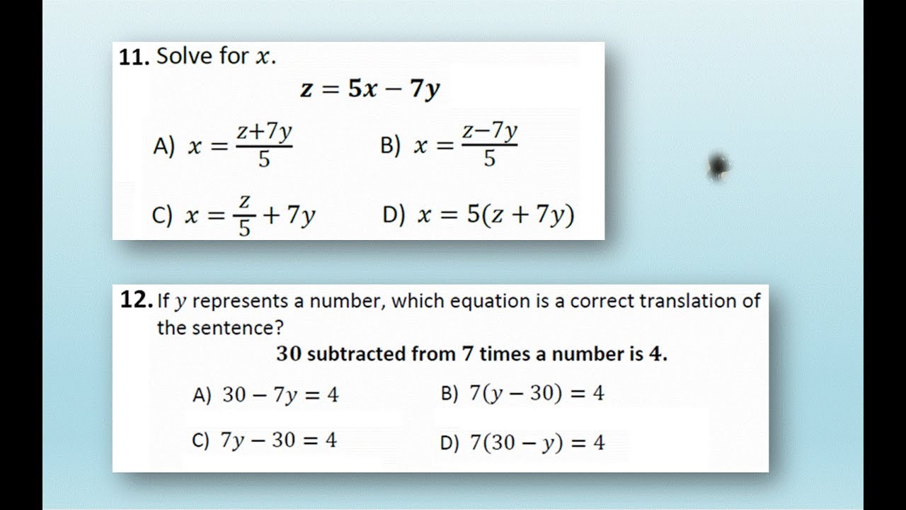 Solving A Literal Equation, For X , Z = 5x - 7y - Math 200 Review For ...