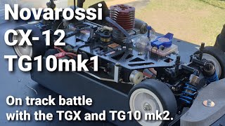 Tamiya Novarossi CX-12 powered TG10mk1 on track battles with the TGX mk1 and a TG10mk2