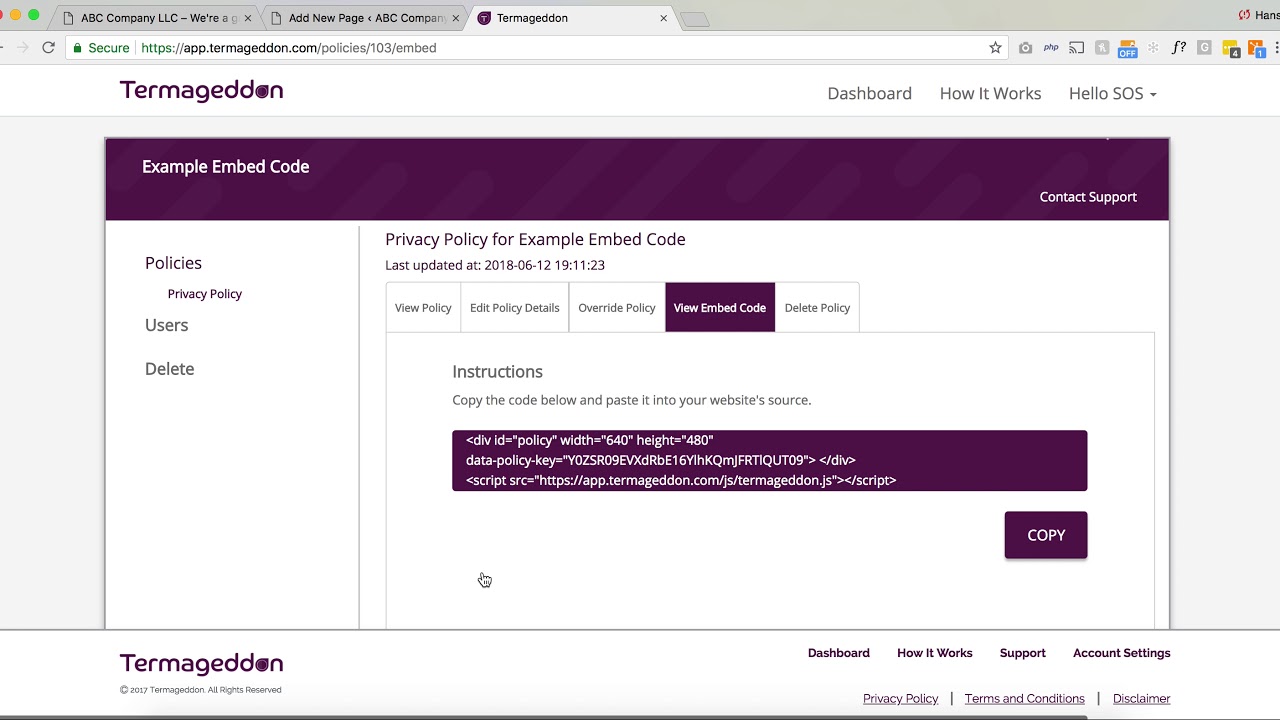 How To Embed A Privacy Policy Using Termageddon Youtube