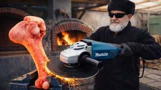 INSANE Giant Bone Marrow Cooking – Grinder Cut & Wood Fire Perfection 🔥 EXTREME FOOD