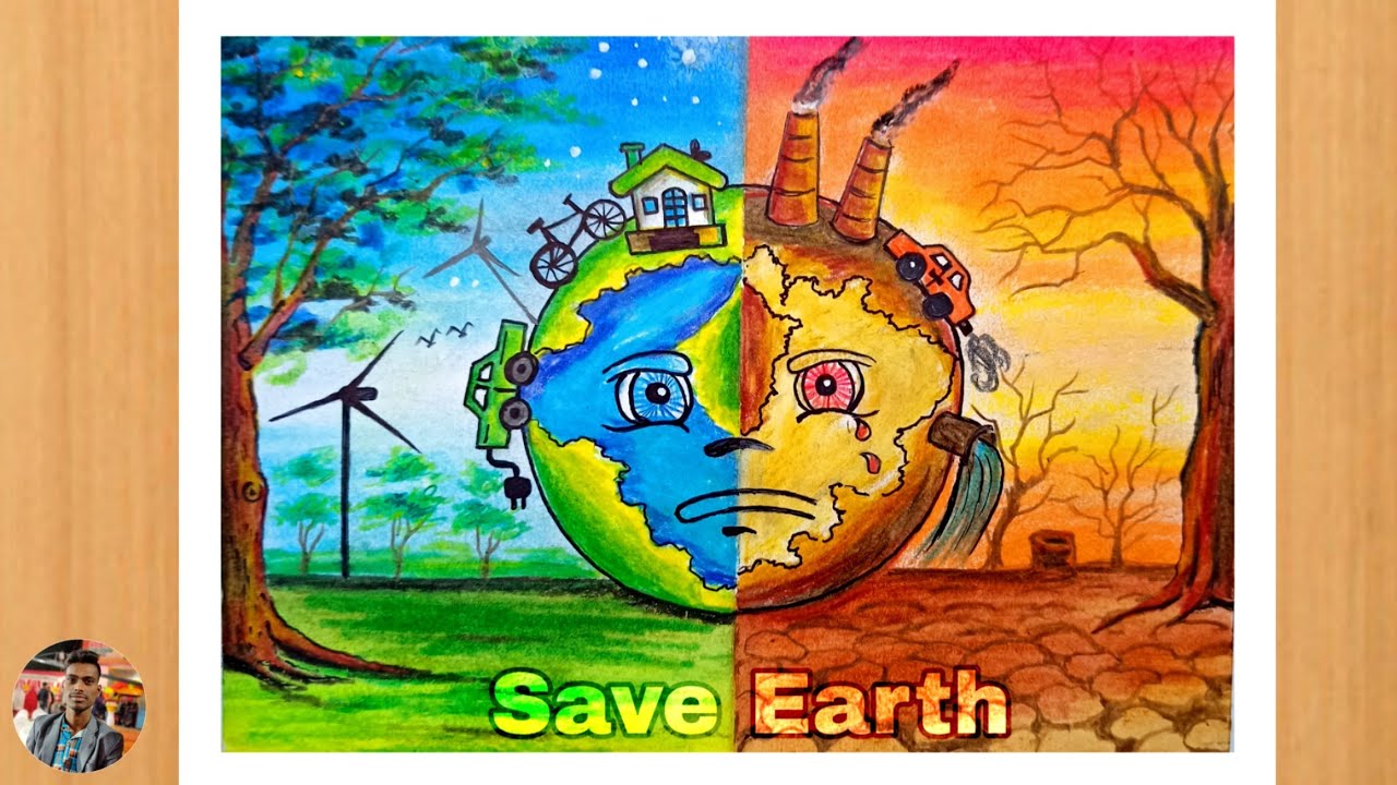 Stop Pollution Save Earth Drawing With Oil Pastel Youtube