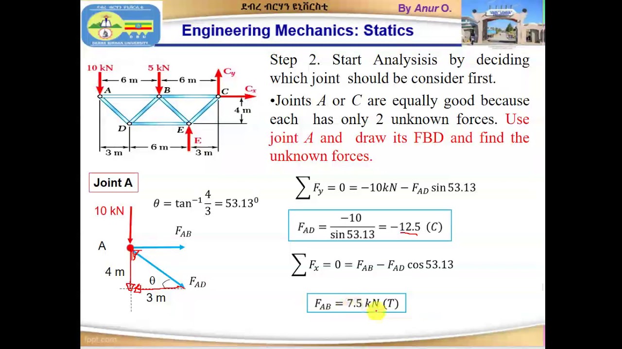 Analysis Of Truss Using The Method Of Joints, Engineering ትምህርት በ አማርኛ ...