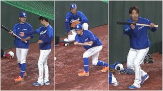 柳・髙橋宏斗・大野雄大らによる涌井のバント特訓！流石のセンスで上達していく涌井 (2023/04/02)