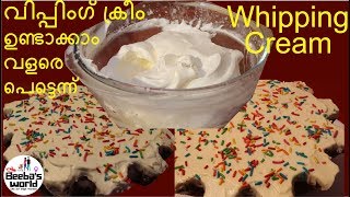 Whipping Cream - വിപ്പിംഗ് ക്രീം എങ്ങനെ ഉണ്ടാക്കാം / Whipping Cream Making with Whipping Powder