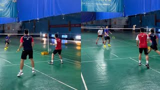 當後場隊員殺抽封跟進時，前場隊員應該往後撤#badminton #羽球 #羽球教學