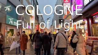 Walking under the colourful lights of Cologne city / 4K 60fps / Köln Deutschland