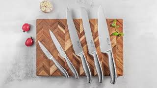 BILL.F 6 Pcs Chef Knife Set with Block for Kitchen, German Stainless Steel Knife Block