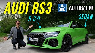 Audi RS3 driving REVIEW with Germany Autobahn 2022 RS3 saloon sedan