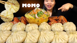 Eating Big Pork Chicken Mixed MOMO | Spicy Glazed Chicken Wings | Spicy Thukpa | Nepali Mukbang