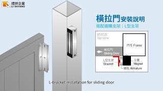 GL系列不銹鋼外露式電磁鎖【橫拉門安裝步驟】側面鎖搭配L型支架 GL600S/GL1200S Electromagnetic Lock