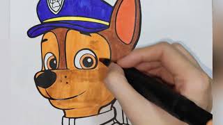 How to color Chase | Paw patrol | mighty pups | For Toddlers Learning Videos | Step by Step | Colors