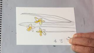 【アートセラピー】５分で描けるかんたん絵手紙（水仙）