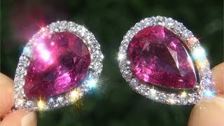 GIA Certified Top Gem Estate Jewelry Natural Rubellite Tourmaline \u0026 Diamond Cocktail Earrings C819