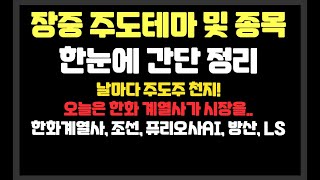 날마다 주도주 천지! 오늘은 한화 계열사가 시장을..  /한화,유리기판,조선,퓨리오사,방산 / 제이앤티씨,한화시스템,한화오션,LS네트웍스,아이에스티이,필옵틱스,DSC인베스트먼트