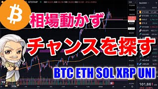 チャンスのアルトコインを探す旅。ビットコイン/BTC ETH SOL XRP UNIのチャート分析。