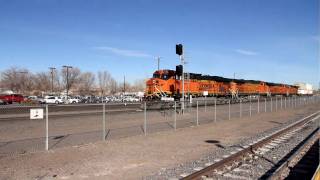 BNSF power #7794 #5337 # 7281 # 7334 arrive Belen, New Mexico with a stack train