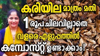 കരിയില മാത്രം മതി 1 രൂപ ചിലവില്ലാതെ  കമ്പോസ്റ്റ് ഉണ്ടാക്കാം! |Easy Dry Leaf Compost Making Malayalam