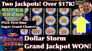 GRAND JACKPOT WON!  Dollar Storm Gives Me The Grand and the Super Grand Chance for 2 Handpays!!!