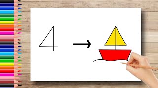 BOAT WITH NUMBER 4 | BOAT DRAWING WITH NUMBERS