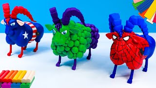 DIY Ovejas combinadas con superhéroes Spider-Man, Hulk, Capitán América y Ironman con arcilla