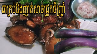 របៀបឆាសាច់ជ្រូកចិញ្ច្រាំញាត់ត្រប់វែងHow to fry pork with longeggplant