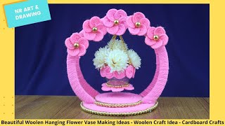 Beautiful Woolen Hanging Flower Vase - Woolen Craft Idea - Cardboard Crafts - Best out of waste