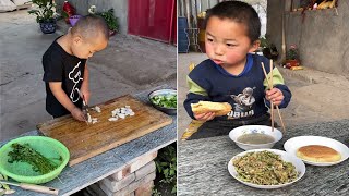 田舎のライフスタイルスマートボーイ料理料理、小さなシェフ Rural lifestyle little chef cook food