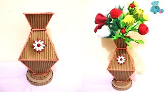 Cardboard Flower Pot | Easy Home Decor Idea | Cardboard Flower Vase | Waste Material Craft Ideas