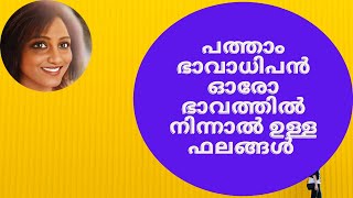 പത്താം ഭാവാധിപൻ ഓരോ ഭാവത്തിൽ നിന്നാൽ ഉള്ള ഫലങ്ങൾ | 10th lord in Houses