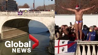 Polar plunge: Italians welcome 2022 with dive into icy Tiber River