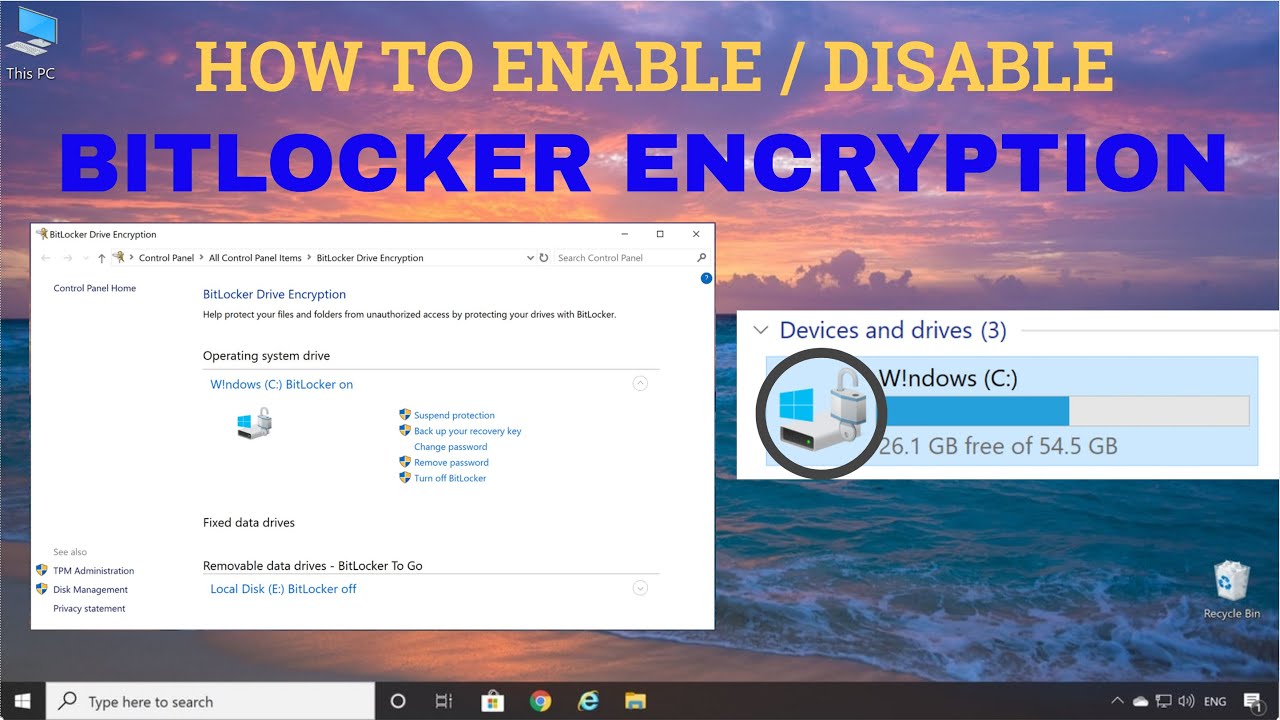 How To Enable Bitlocker In Windows 10 | Disable Bitlocker - YouTube