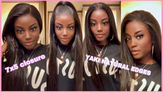 AFFORDABLE Natural Wig! Yaki Straight Wig + Bye Bye Knots Pre Bleached Kinky Edges | Nadula Hair