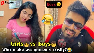 Girls 👧 vs Boys 👦 Who make assignments easily ? 😂 #dushyantkukreja #shorts