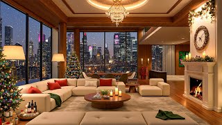 Soothing Winter Jazz ❄️ Cozy Apartment Ambience with Fireplace \u0026 Quiet City Nights for Good Mood