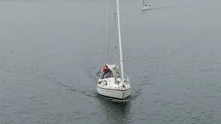 Sailboat B31 motoring in stockholm archipelago