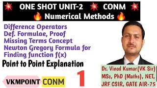 ONE SHOT | Difference Operators | Missing Terms Evaluation | Newton Forward Difference Formula |CONM