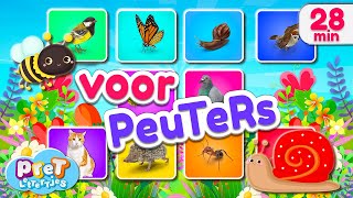Dieren Leren Nederlands • 20 dieren, vogels en insecten in de tuin • Pretlettertjes voor Peuters