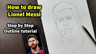How to draw Lionel Messi Step by Step // full sketch outline tutorial for beginners