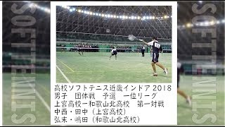 ★ソフトテニス　高校近畿インドア2018　男子　団体戦　予選一位リーグ　上宮高校ー和歌山北高校１　中西・田中ー弘末・嶋田