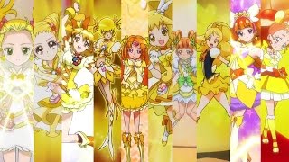 All Yellow Precure Transformations (Shiny Luminous to Cure Custard)