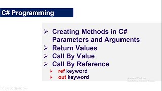 Create Methods and Parameters, Return Values nd ref and out parameter in C# Programming