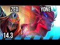 ZED vs YONE (MID) | 5/1/3, 300+ games | KR Grandmaster | 14.3